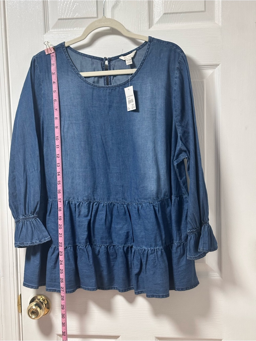 Cato Blue Tiered Peplum Denim-Look Tunic